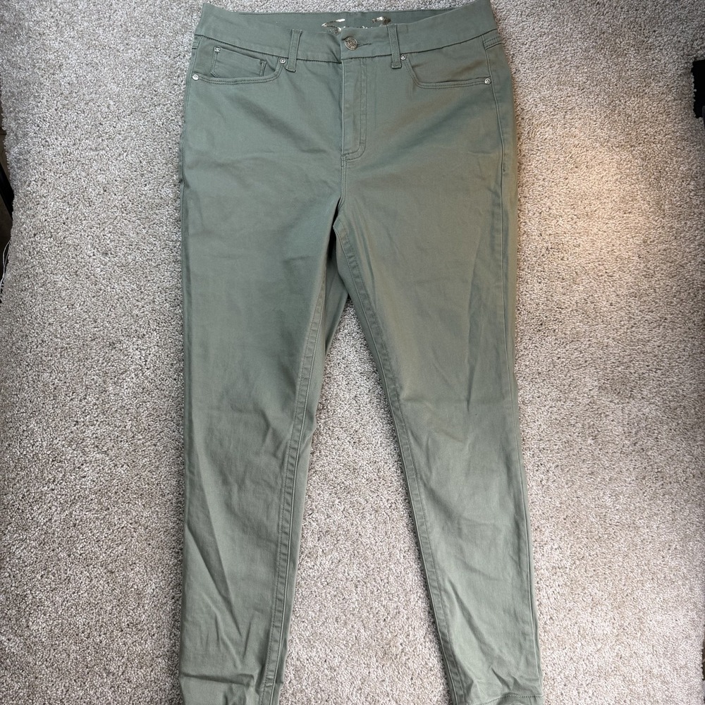 Seven7 Tummyless High Rise Skinny Jeans Womens 14 Dusty Olive Stretch Denim